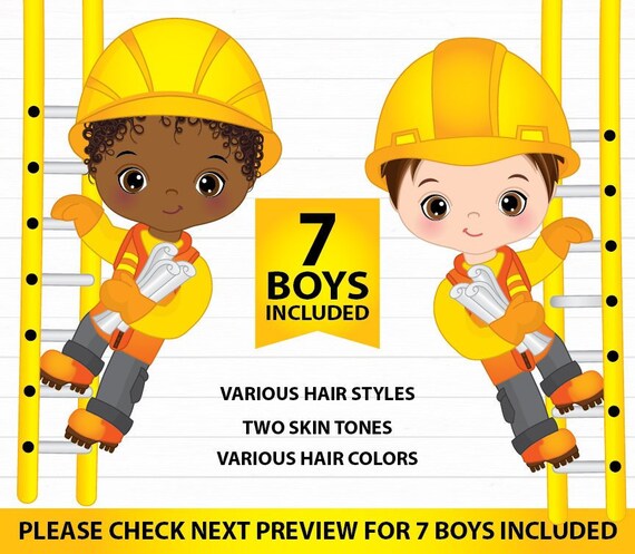 Construction Boys Clipart Vector Construction Clipart Boys Etsy