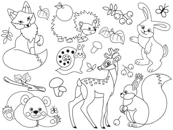 Wald Tiere Clipart Digitale Vektor Reh Fuchs Eichhornchen Etsy