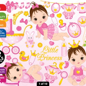 Baby Girl Clipart - Vector Princess Clipart, Baby Clipart, Newborn Clipart, Princess Clipart, Little Princess Clipart, Baby Girl Clip Art