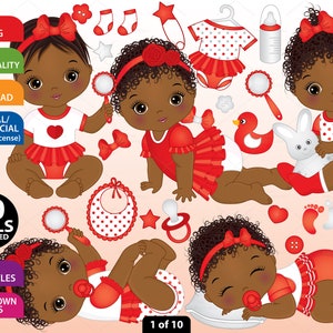 Rote Baby Mädchen Clipart, Vektor Baby Clipart, Afro Baby Clipart, Neugeborene Clipart, Afro American Clipart, Black Baby Clipart, Bundle Clipart