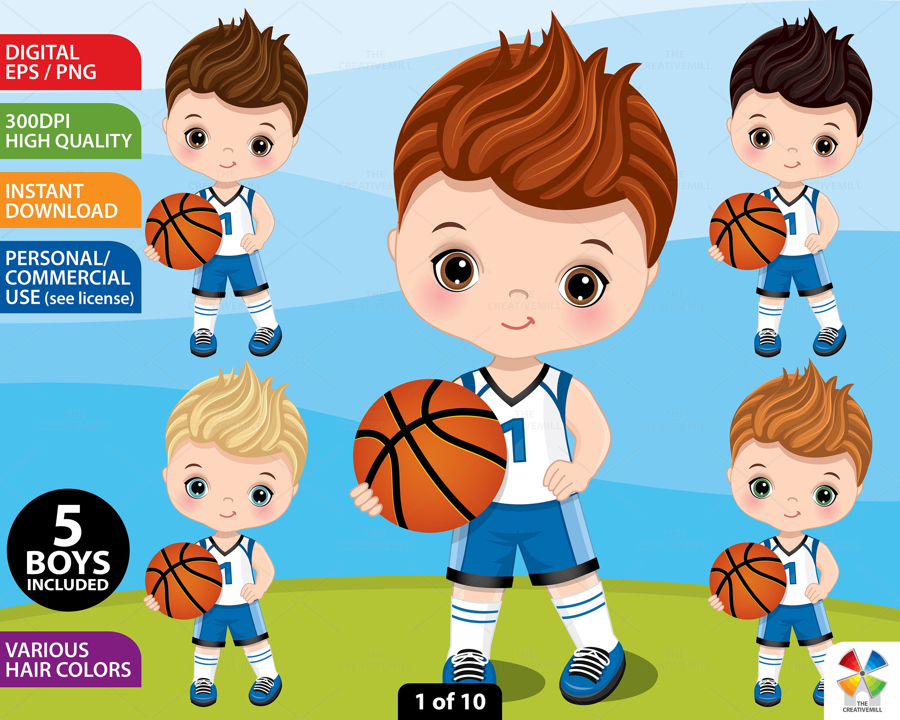 Basketball Boy Clipart Vector Basketball Cute Boy Sport Etsy UK
