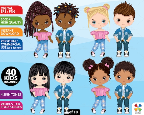 Kids Bundle Clipart, Vector Cool Kids, Boy and Girl, Children in