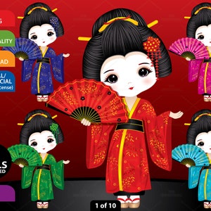 Geisha Clipart, Vector Kokeshi Girl, Ragazza giapponese, Personaggio asiatico, Bambola PNG, Bambino, Giappone, Illustrazione, Kawaii Girl, Kimono Clip Art