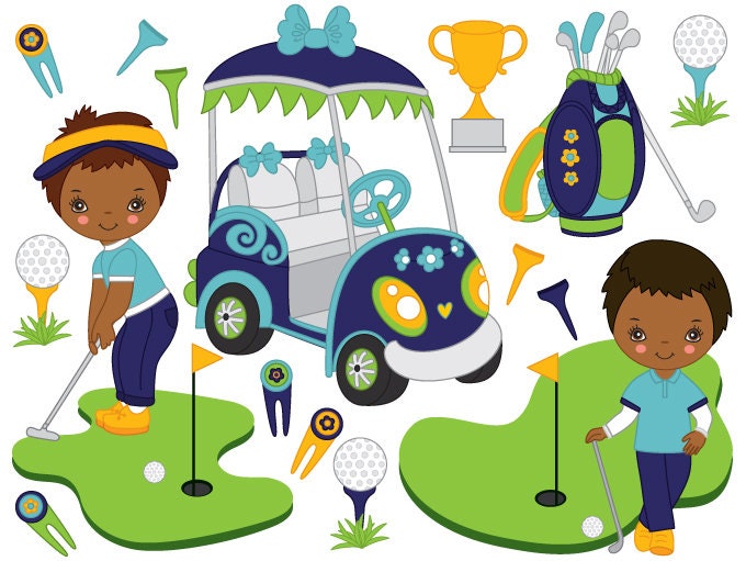 Golf Clipart - Digital Vector Golf, Little Boy, Golf Ball, Golf Car, Golf Bag, Golf Club, Golf Clip Art for Personal and