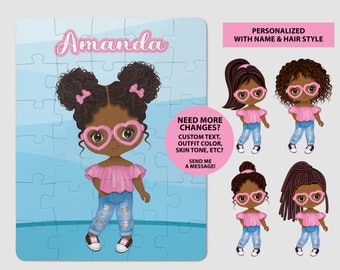 Personalized Puzzle for Kids, Personalized Name Puzzle for Little Girl, African American Girl, Personalized Puzzle for Toddler, 30-Piece