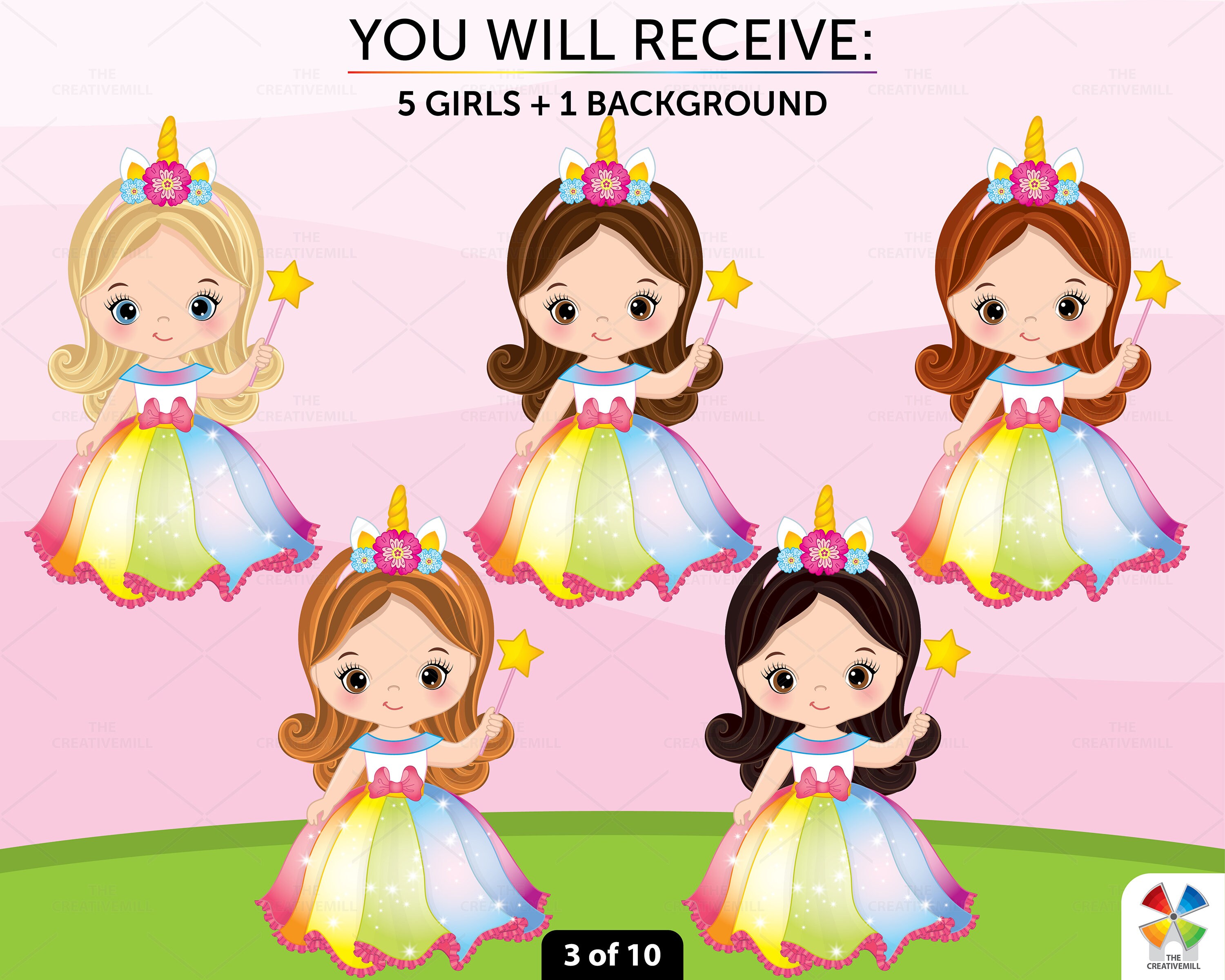 Unicorn Girl Clipart Vector Little Girl Clipart Princess Etsy UK