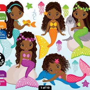 Mermaids Clipart - Vector Mermaids Clipart, Fish Girls Clipart, African American Clipart, Mermaid Clipart, Mermaids Clip Art