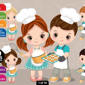 Baking Clipart, Vector Baking Kid, Girl, Boy, Chef Clipart, Cooking, Cute Kid PNG, Doll, Character, Toddler, Child, Little Chef Clip Art