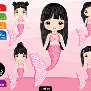 Asian Mermaid Clipart, Vector Fish Girl, Chinese Girl Clipart, Mermaid Girl Clipart, Korean Girl, Doll, Pink, Japanese PNG Mermaid Clip Art