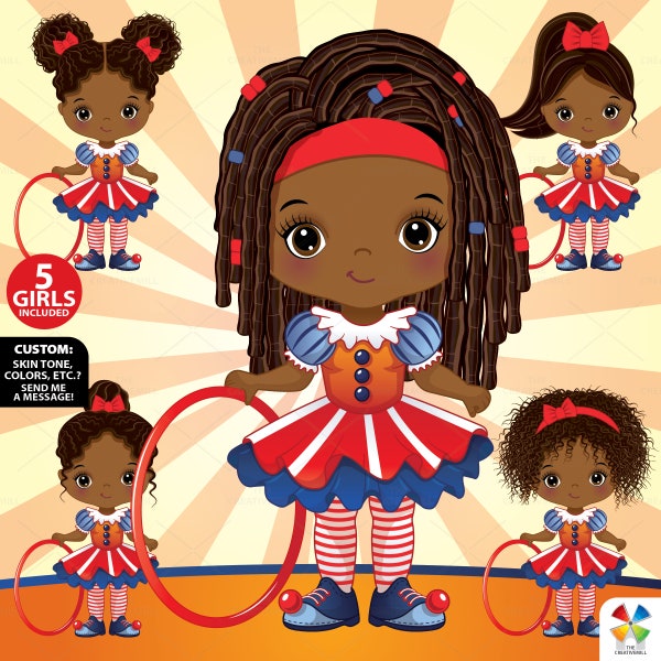 Circus Girl Clipart, Vector Carnival Girl, Payasito, PNG afroamericano, Afro Girl, Sublimación, Carácter, Ringmaster Clip Art