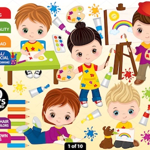 Artist Clipart, Vector Little Artist, Back to School, Preschool PNG, Educational, Little Boy Clipart, Painter Clipart, Teachers Clip Art