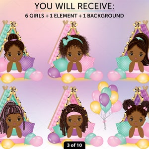 Slumber Party Clipart Vector Teepee Sleepover Afro Puff - Etsy Australia