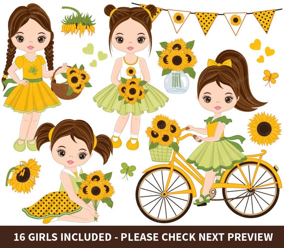 Sunflowers Clipart Vector Sunflowers Clipart Girls Clipart Etsy