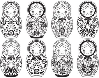 Matryoshka Clipart - Digital Vector Matryoshka, Doll, Russian, Nesting, Matrioshka Clip Art for Personal and Commercial