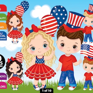 Felice 4 luglio Kid Clipart, Vettore patriottico, Ragazzo carino, Ragazza, Stati Uniti d'America, Giorno dell'Indipendenza, Neonato, Personaggio, Bambini PNG, Celebrazione Clip Art