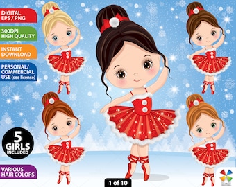 Christmas Ballerina Clipart, Vector Ballerina, Ballet, Santa Girl, Christmas Tutu, Ballet PNG, Cute, Toddler, Xmas Ballerina Girl Clip Art