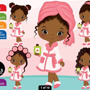 Afroamericana Little Spa Girls Clipart - Vector Spa Girl, Spa Party Clipart, Spa Clipart, Clipart, Pamper Clipart, Spa Girl Clip Art