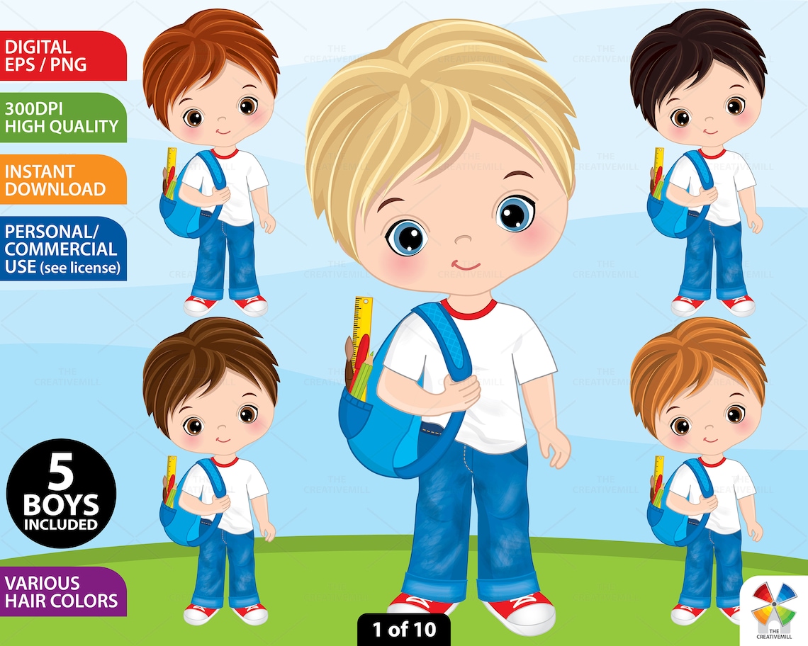 School Boy Clipart Vector Student Clipart Boy Clipart Back - Etsy