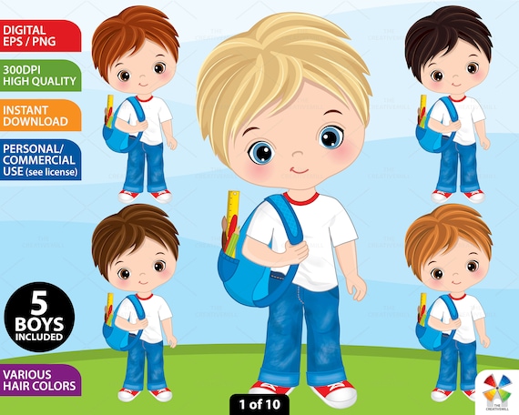 School Boy Clipart Vector Student Clipart Boy Clipart Back - Etsy