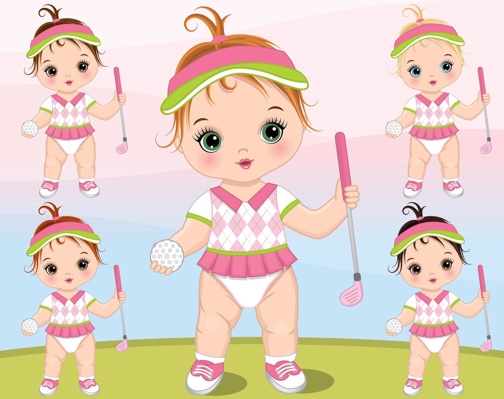 Golf Baby Girl Clipart Vector Golf Clipart Cute Baby Girl Etsy