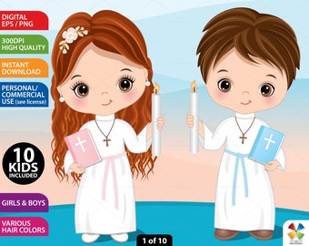 First Communion Clipart, Vector Bible Clipart, Boy Girl Communion, Kids in Robes, Religious Clipart, PNG, Sublimation, Kid Christian Clipart