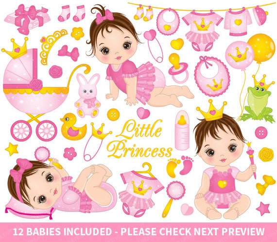 Baby Madchen Clipart Neugeborene Vektor Princess Clipart Etsy
