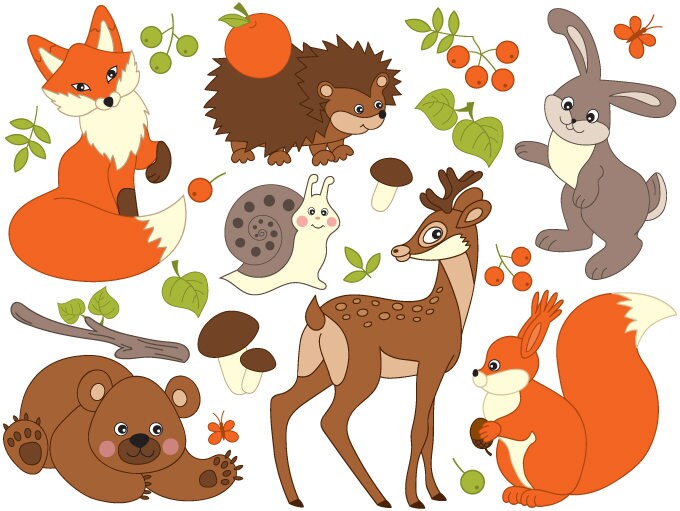 Wald Tiere Clipart digitale Vektor Reh Fuchs Eichhörnchen