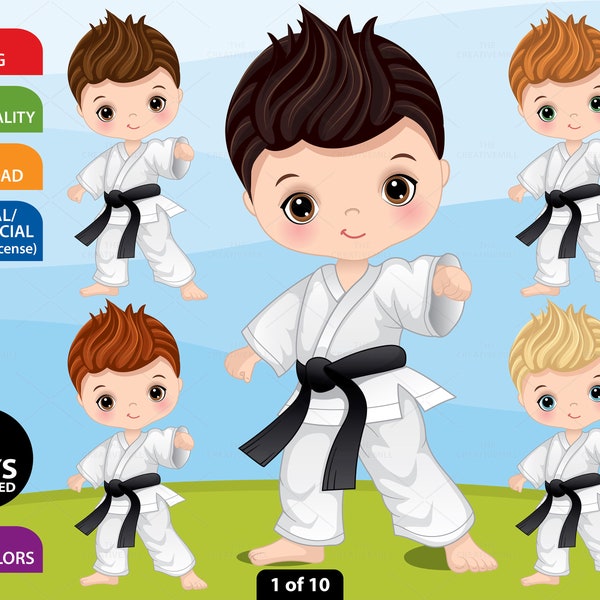 Karate Boy Clipart, Vector Sport Boy, Little Boy PNG, Karate PNG, Character, Children, Caucasian Girl, Black Belt, Karate Kid Clip Art
