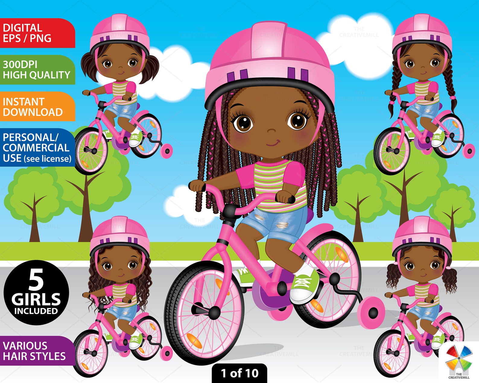 Bicycle Girl Clipart Vector Bike Sport Kid Character Etsy