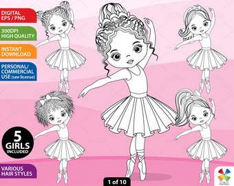 Coloring Ballerina Clipart - Vector Ballerina Clipart, PNG Ballet Clipart, Black and White Ballerina Clipart, Tutu Clipart, Stamp Clip Art