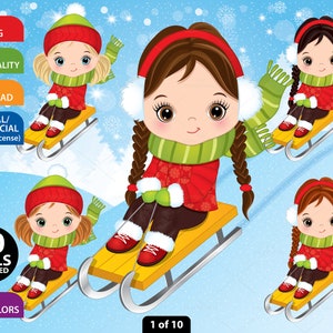 Schlittenmädchen Clipart, Vektor, Kleines Mädchen, Weihnachten Charakter, Kind, Süßes Kleinkind PNG, Winter Aktivität, Schlitten, Spielen Kind Clip Art