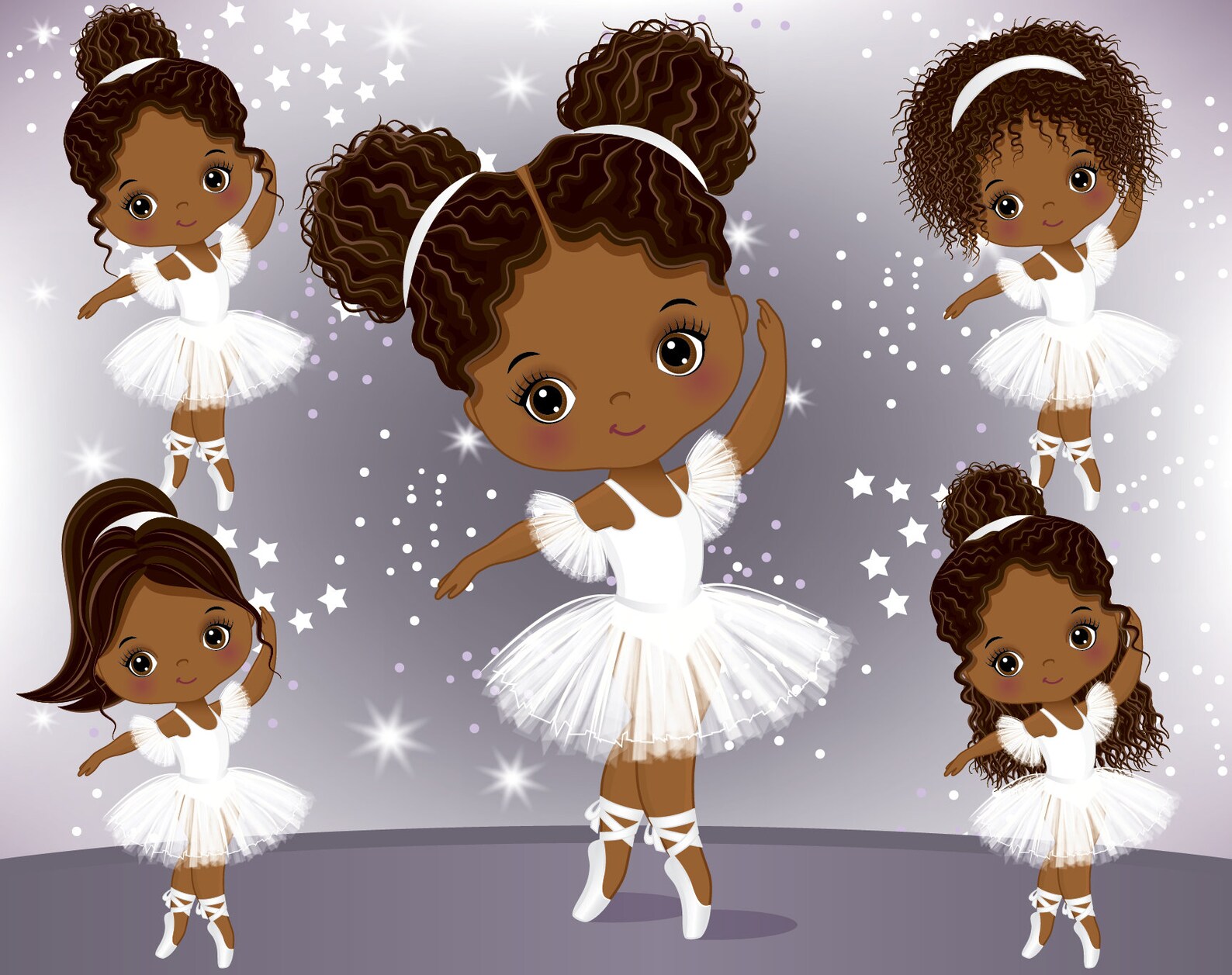 White Ballerina Clipart Vector Ballerina Ballet Afro Puffs | Etsy