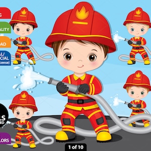 Jongen Brandweerman Clipart, Vector Fireman Clipart, Little Boy Clipart, Fire Hose Clipart, PNG Cute Boy, Beroep Clipart, Digitale Clip Art