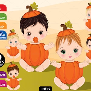 Clipart de calabaza pequeña, recién nacido vectorial, otoño, bebé de 1 año, clipart de baby shower, niña, niño pequeño, PNG, linda imagen prediseñada para bebés