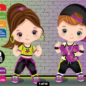 Hip Hop Clipart, Vektor Break Dance, Tanzendes Mädchen, Junge, Rap Kid PNG, Charakter, Kindertanz, Kleinkind, Rap Sublimation, Kind Clip Art