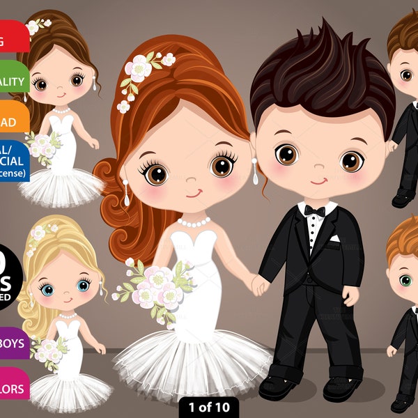 Kid Couple Clipart, Vector Wedding, Boy and Girl, Love, Bride and Groom, Character, Valentines PNG, Toddler, Dating, Cute Kids Clip Art