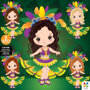 Carnival Girl Clipart, Vector Rio Girl, Brazil, Fiesta PNG, Rio De Janeiro, Tropical, Costume, Festive, Feather, Samba Dance, Party Clip Art