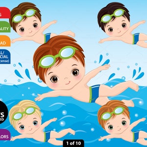 Zwemmen Jongen Clipart, Vector Zwemmer, Cute Little Boy, Sport Kid, Zwembad Activiteit, Peuter PNG, Karakter, Sublimatie, Kind Clip Art