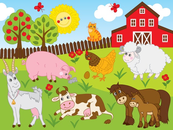 Farm Clipart Vector Farm Clipart Farm Animals Clipart | Etsy