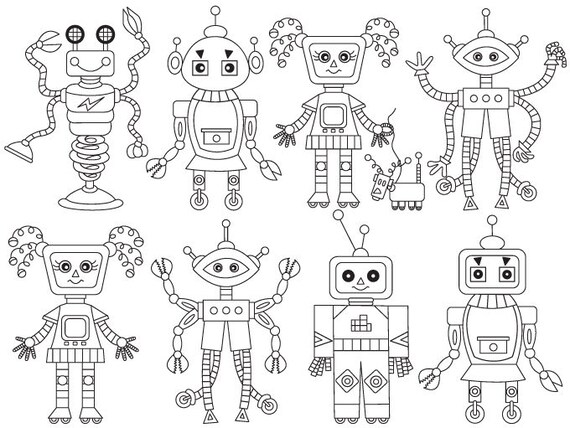 Robots Clipart Black And White