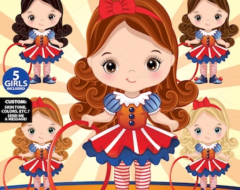 Circus Girl Clipart, Vector Clown Girl, Little Clown, Illustration, Performance, Cute Girl PNG, Sublimation, Character, Ringmaster Clip Art