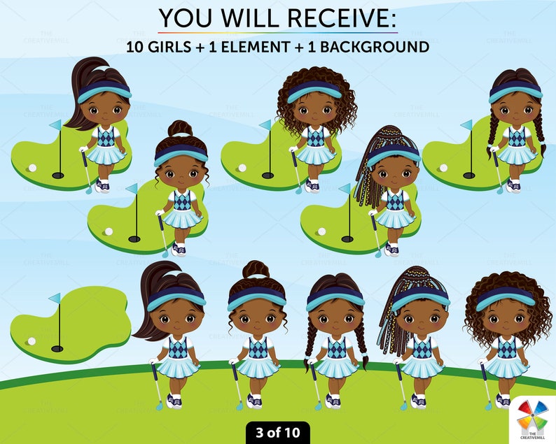 Golf Girl Clipart Vector Golf Cute Girl Sport Sticker Kid - Etsy