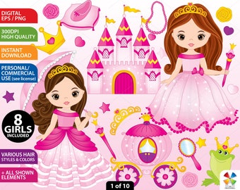 Princess Clipart - Vector Princess Clipart, Fairy Tale Clipart, Castle Clipart, Carriage Clipart, Little Princess Clipart, Princess Clip Art