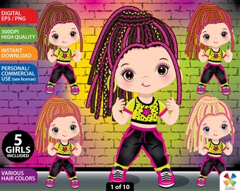 Hip Hop Girl Clipart, Vector Break Dance, Dancing Girl, Rap Kid PNG, Character, Girl Dance, Braid Hair, Rapping Sublimation, Child Clip Art