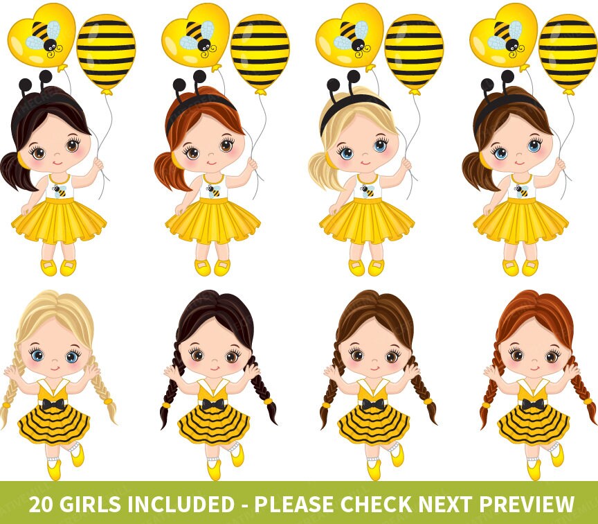 Bee Clipart Vector Bee Clipart Girl Clipart Bee Girls | Etsy