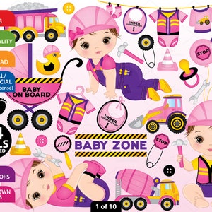 Construction Baby Girl Clipart - Vector Construction Clipart, Baby Clipart, Newborn Clipart, Little Builder Clipart, Construction Clip Art