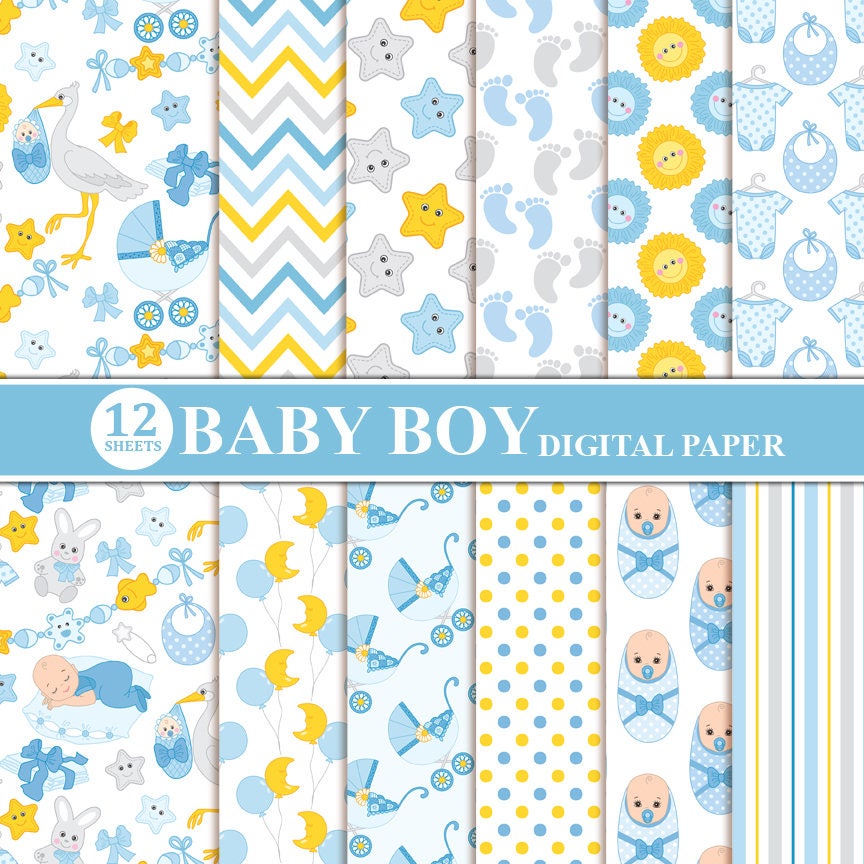 Baby Boy Digital Paper Baby Boy Scrapbooking Paper Newborn Etsy