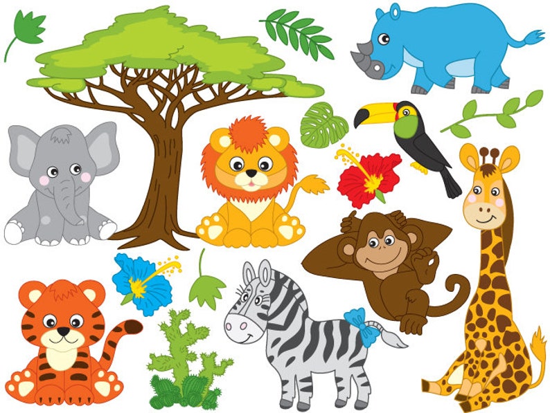Jungle Animals Clipart Digital Vector Safari Animals | Etsy