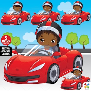 Racing Boy Clipart, Vektor Formel 1, Sport, Charakter, Afroamerikaner, schwarzer Junge PNG, Junge Auto fahren, im Freien, F1, Sport Boy Clip Art