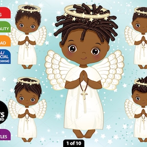 Engel Clipart, Vektor Krippe Engel, süßer Afro Junge, schwarzer Engel PNG, religiös, Taufe, Christlich, Afroamerikaner, Weihnachten Clip Art